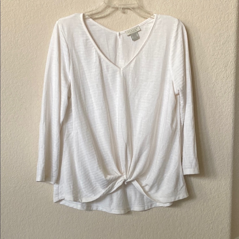 Status Off White V-Neck Knot Front 3/4 Sleeve Top Size L